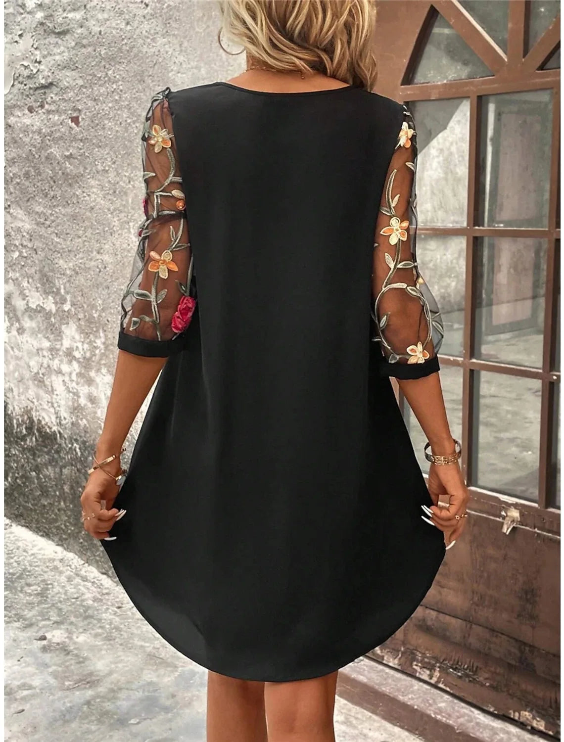 Luxury Dress Women's Perspective Mid Sleeve Printed Round Neck Mini Skirt Summer New Year Party Dress