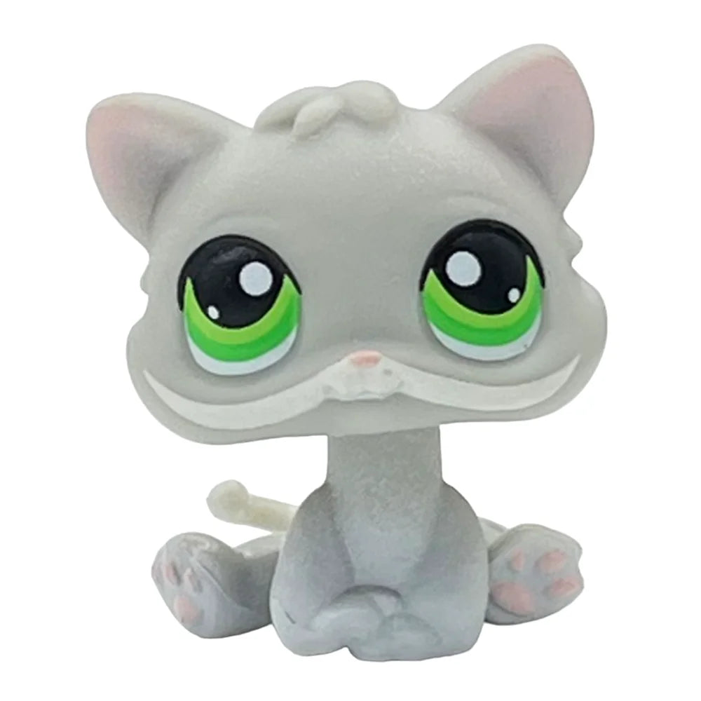 Rare pet Bobble head toy Stands Short Hair Kitten with Mouse and necklace Old Animal Collection toy lps
