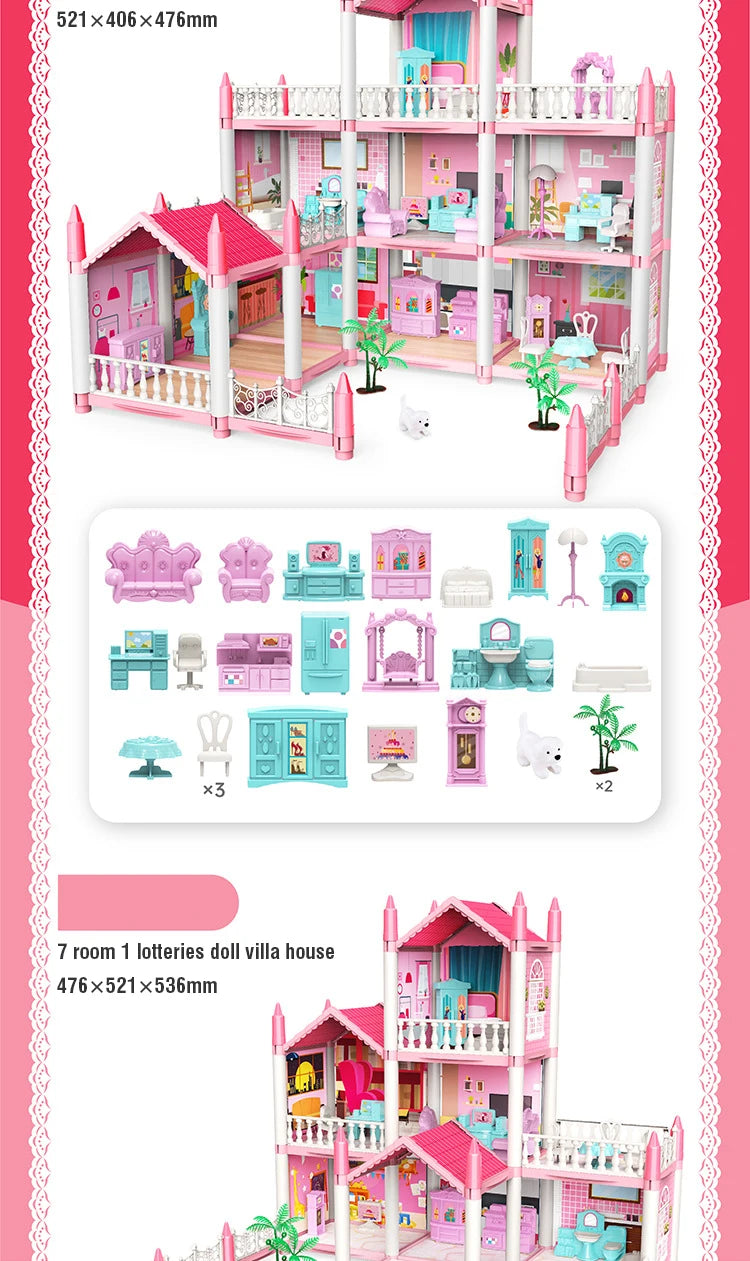 Girl Doll House Toy Children Pretend Play Dollhouse Villa Patchwork Dream Furniture Home Doll House for Kids Christmas Toy Gifts