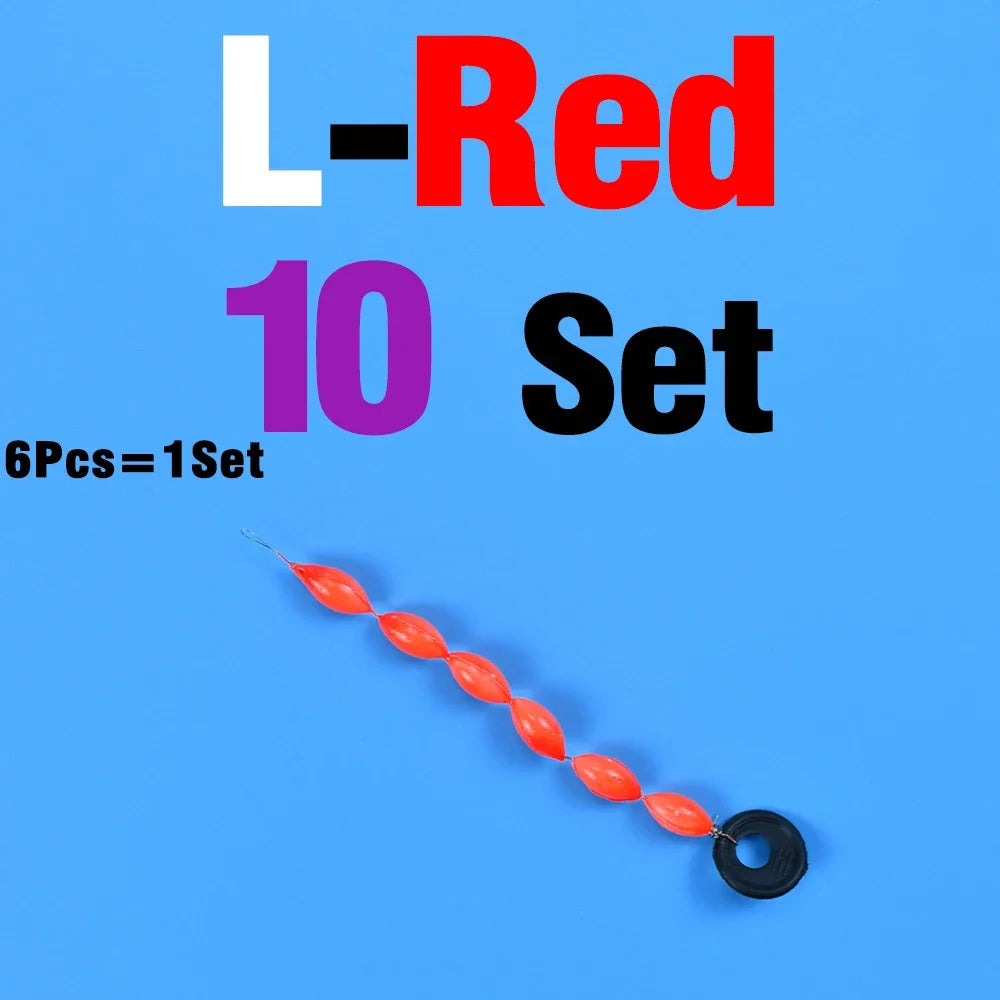 60Pcs/10Sets Fishing Float 6 In 1 String Type Seven Star Float Foam Space Bean Fishing Line Stopper Buoys Tackle Accessories