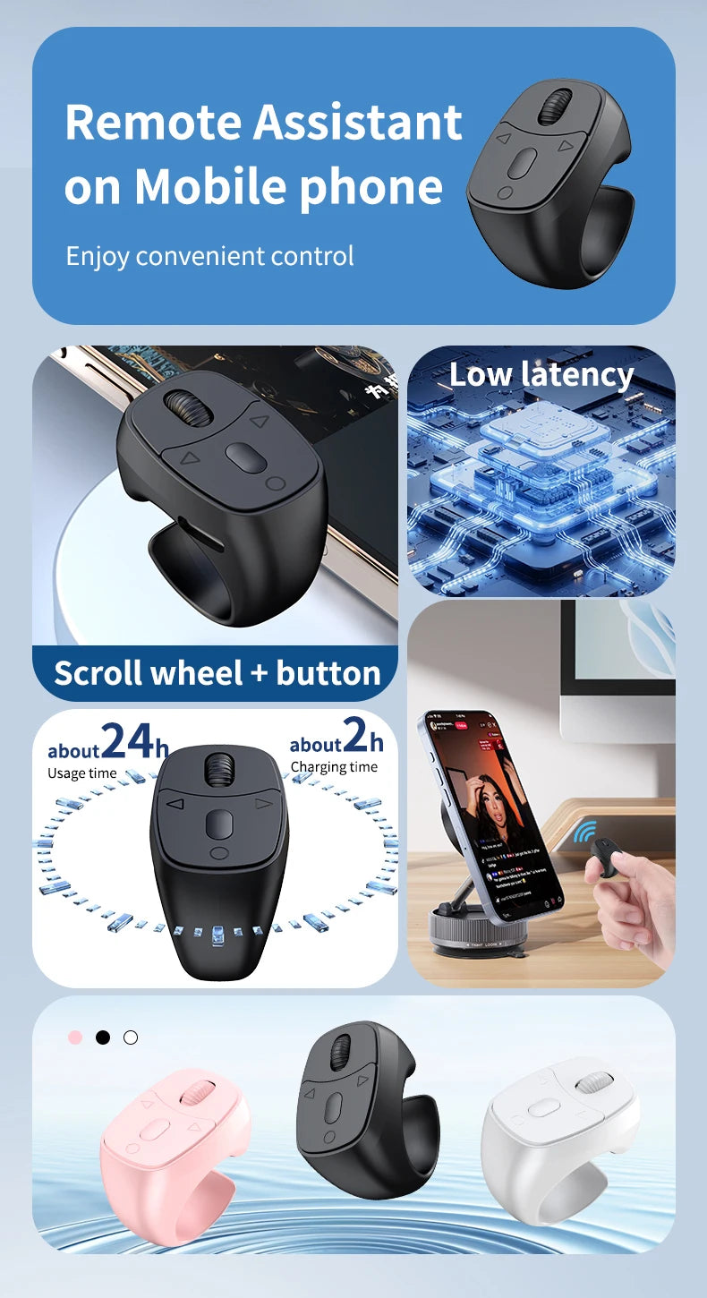 Cell Phone Scrolling Ring Wireless Finger Shutter Remote Control Page Turner Mobile Phone Controller BT For Travel