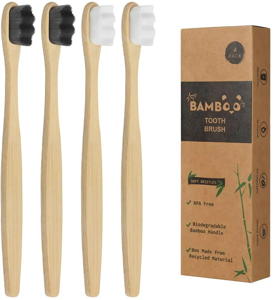 New 4Pcs Soft Bamboo Micro-Nano Toothbrushes, Extra Soft Toothbrush with 20000 Bristles Designed for Sensitive Gums Kids Adults