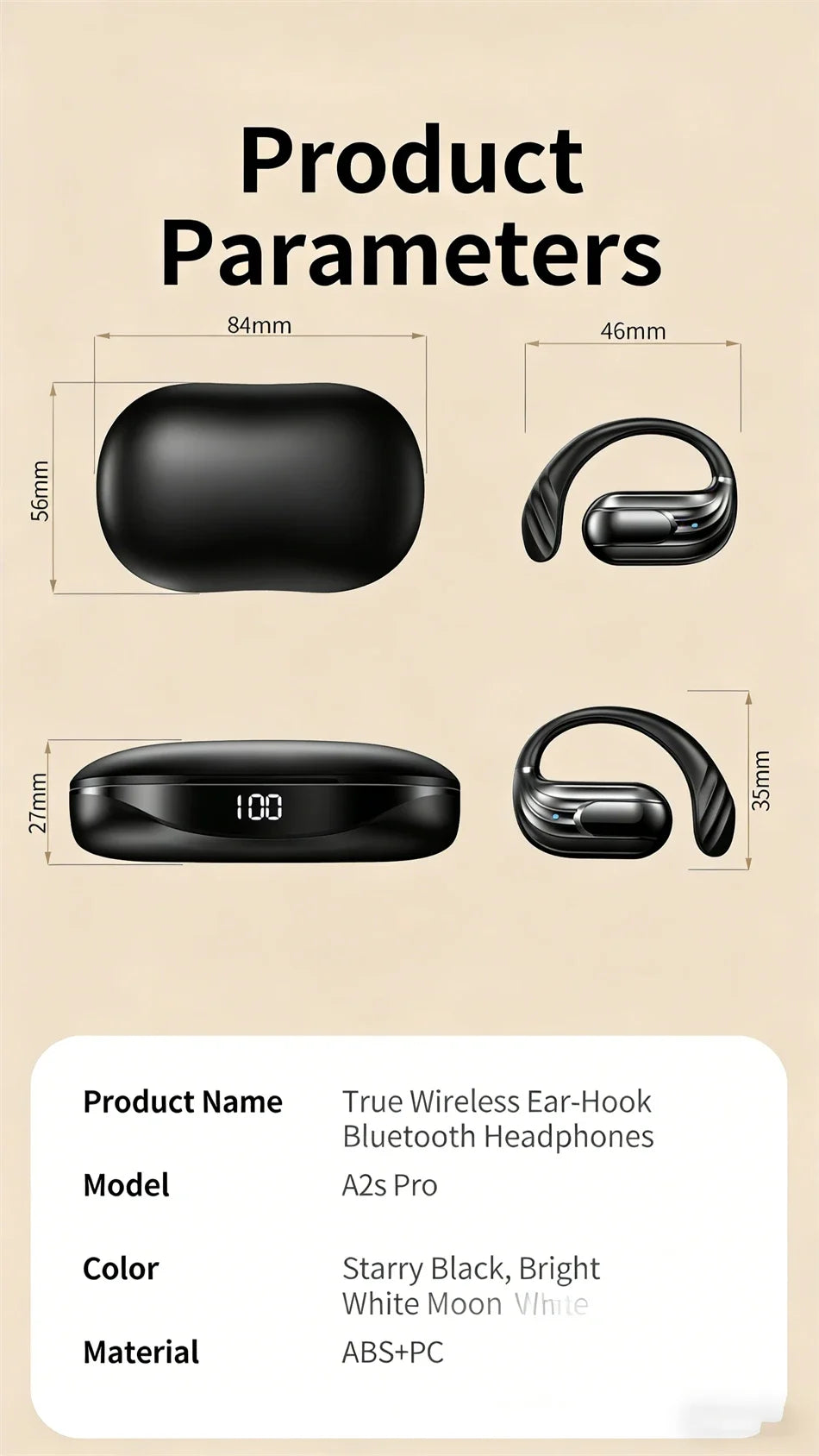 Wholesale Wireless Headphones Bluetooth 5.4 Earphones True with Mic Button Control Noise Reduction Earhooks Waterproof Headset