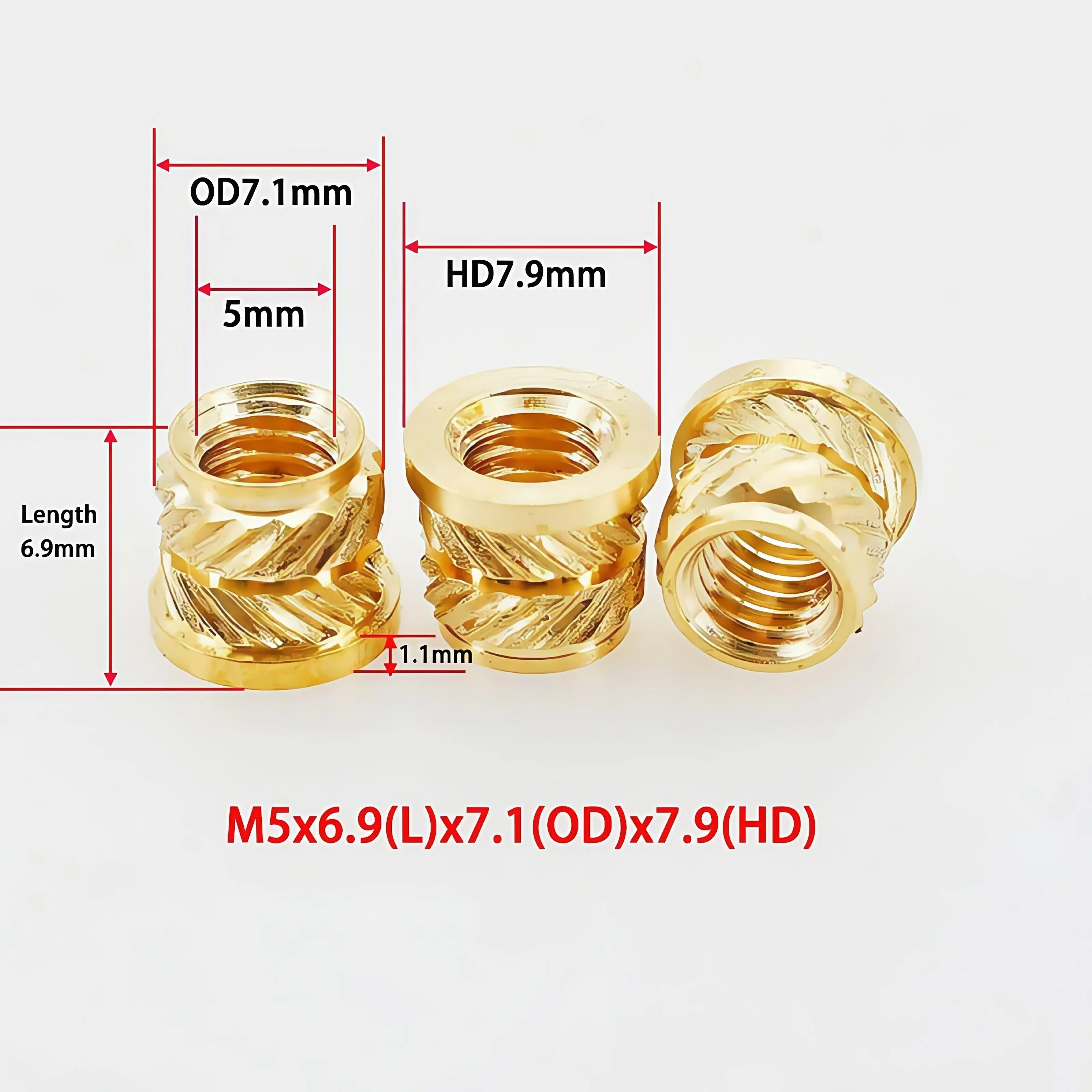 Brass Heat Insert Nut M2 M3 M4 M5 M6 M8 Hot Melt Flange Thread Knurled T-type Copper 3D Printing Injection Embedment Molding Nut