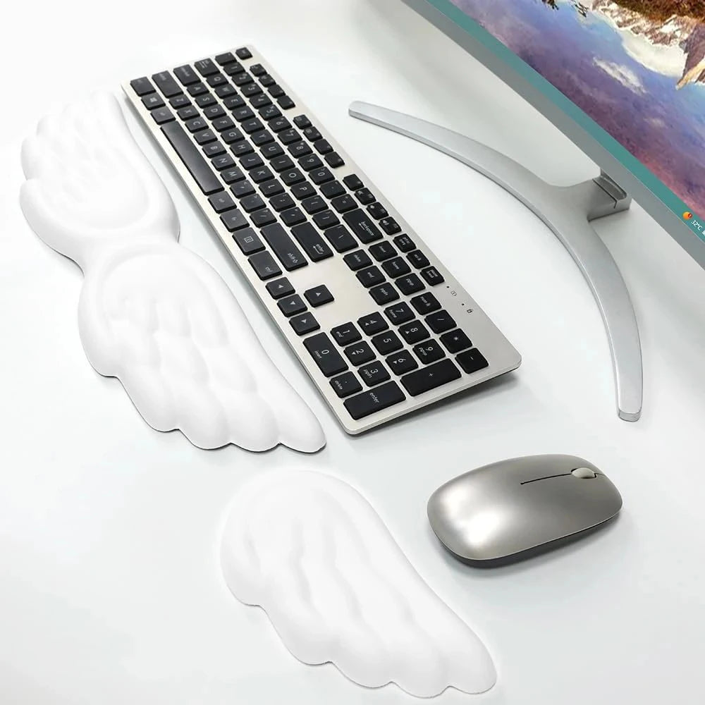 Keyboard Mouse Wrist Rest Angel Wing Memory Foam Mouse Pad Set Wrist Support Ergonomic Non-Slip For Office PC Laptop Easy Typing