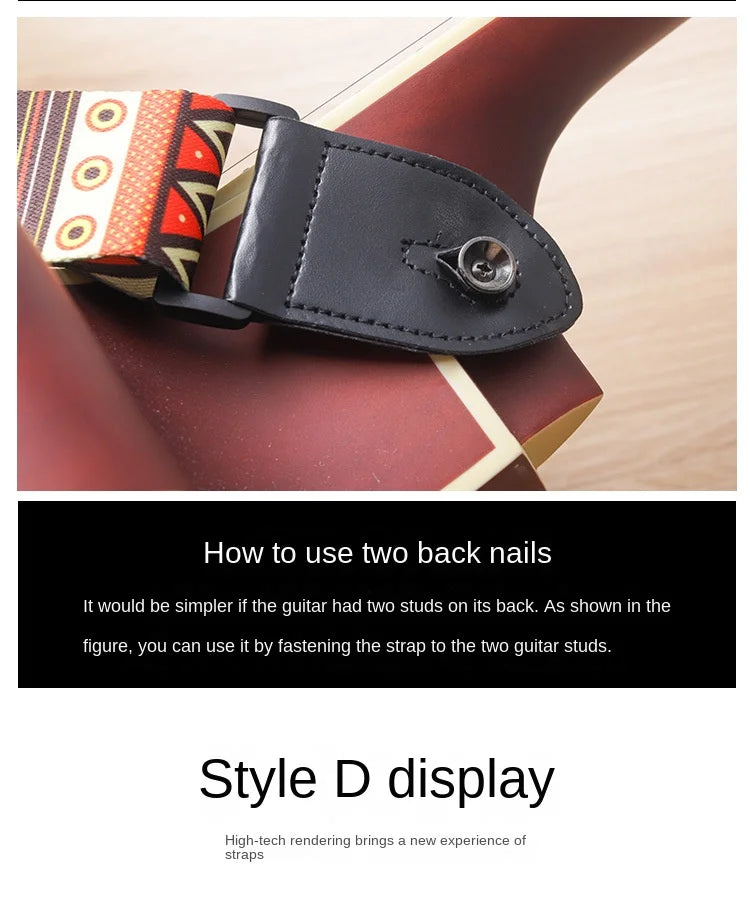 Fashion Retro Ethnic Style Guitar Strap Adjustable Leather Strap for Folk Guitar Electric Guitar Bass Ukulele Guitar Accessories
