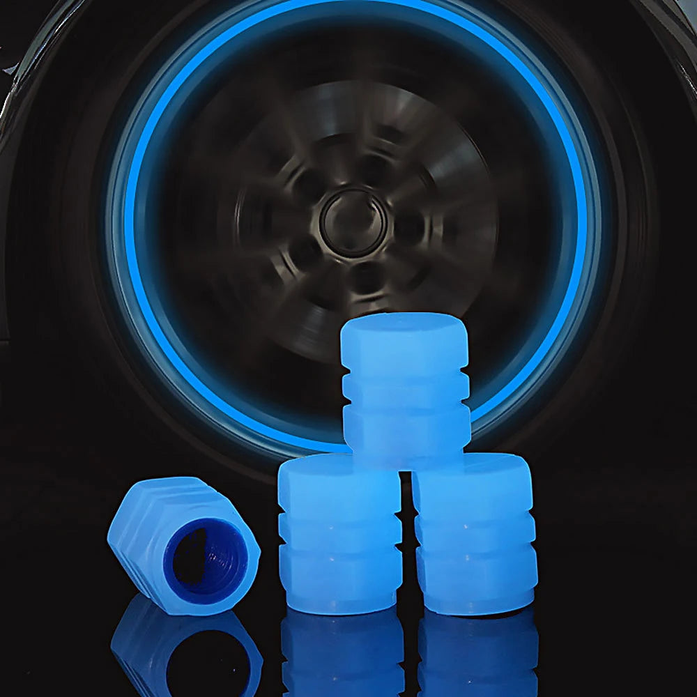 Luminous Valve Caps Fluorescent Night Car Tire Valve Caps Motorcycle Bike Glowing Decor Wheel Nozzles Tyre Cap Car Accessories