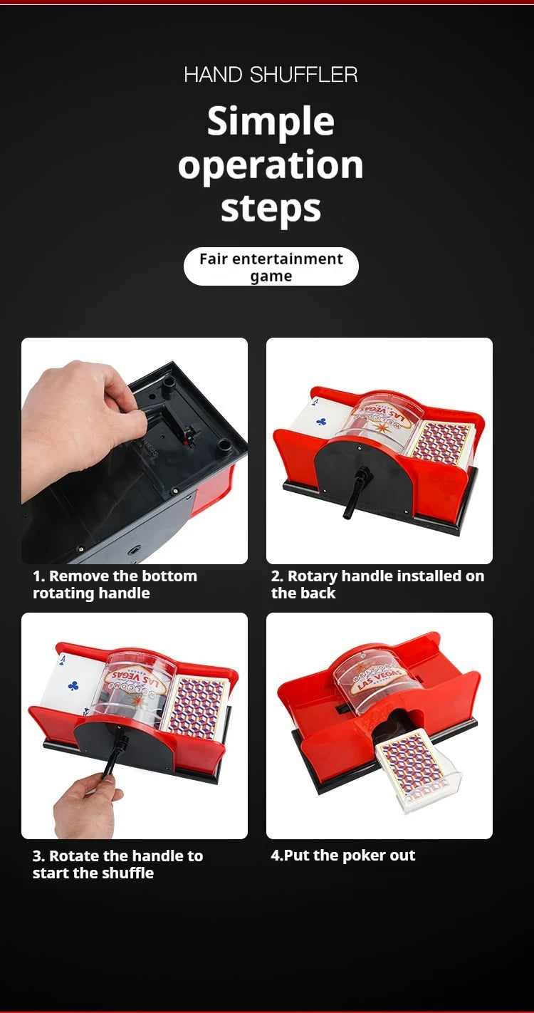 Red/Black Manual Card Shuffler 2 Deck with Hand Crank, Card Shuffler for Blackjack, UNO, Poker, Playing Card Dealer Machine
