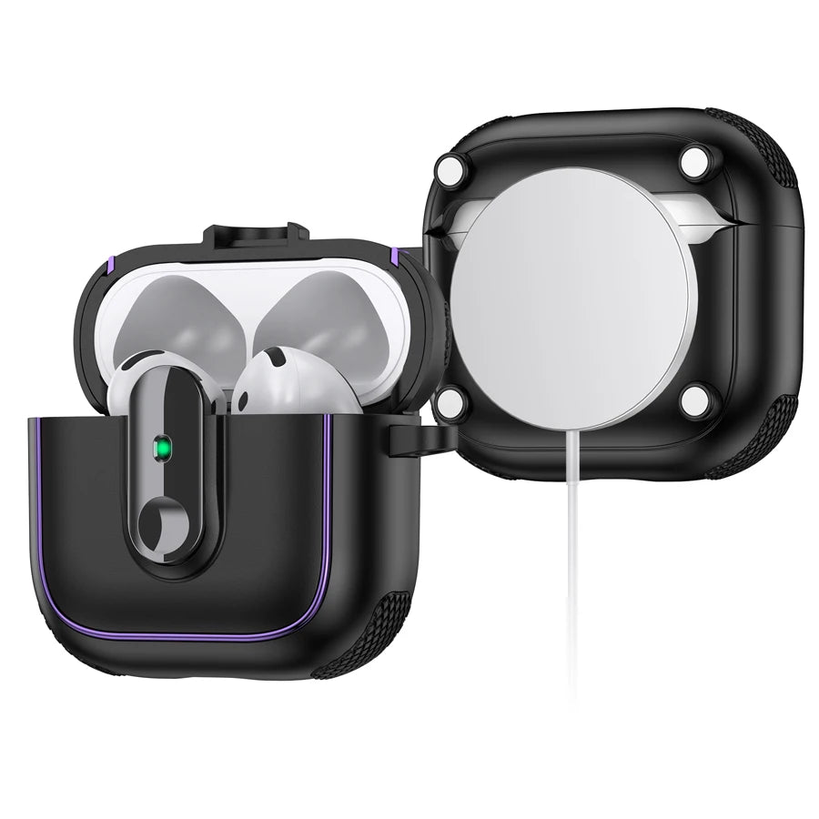 Armor locking clasp Earphone Cover For AirPods 4 3 2 Pro 3 With Plated Purple Strips With Magnetic Attraction Protective Case