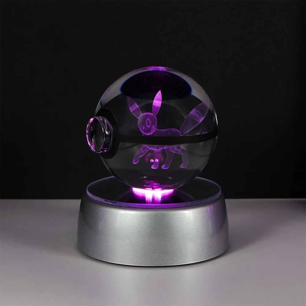 Pokemon 3D Crystal Ball Pikachu Figure Pokeball Engraving Crystal Charizard Model with Led Light Base Toys Anime Christmas Gift