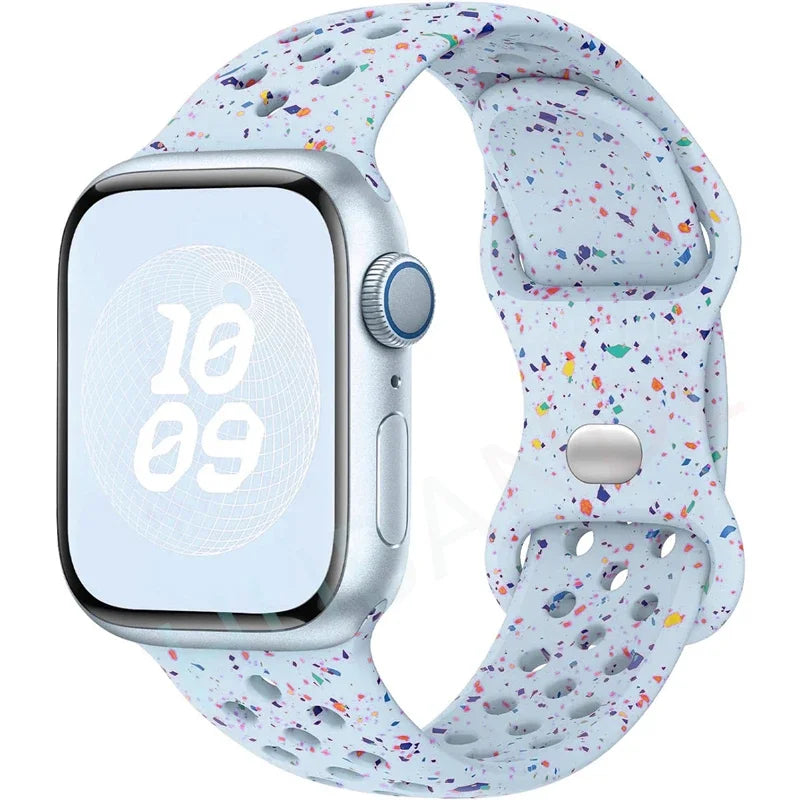 Original Sport Strap for Apple Watch Band 46mm 49mm 45mm 44mm 38 42mm Colored Particles Rubber Band IWatch Ultra 10 9 8 7 6 5 SE