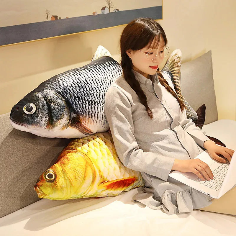 3D Simulated Grass Carp Plush Pillow Realistic Carp Doll 40 cm/60 cm Size Optional Sofa Cushion Bedroom Living Room Decoration