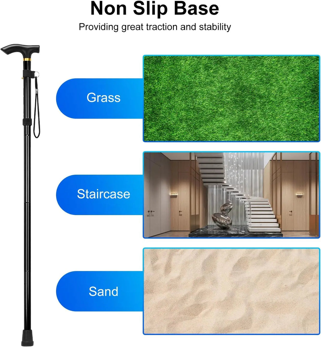 Folding Cane Portable 5-Level Adjustable Height Walking Stick with Foldable Design Wrist Strap