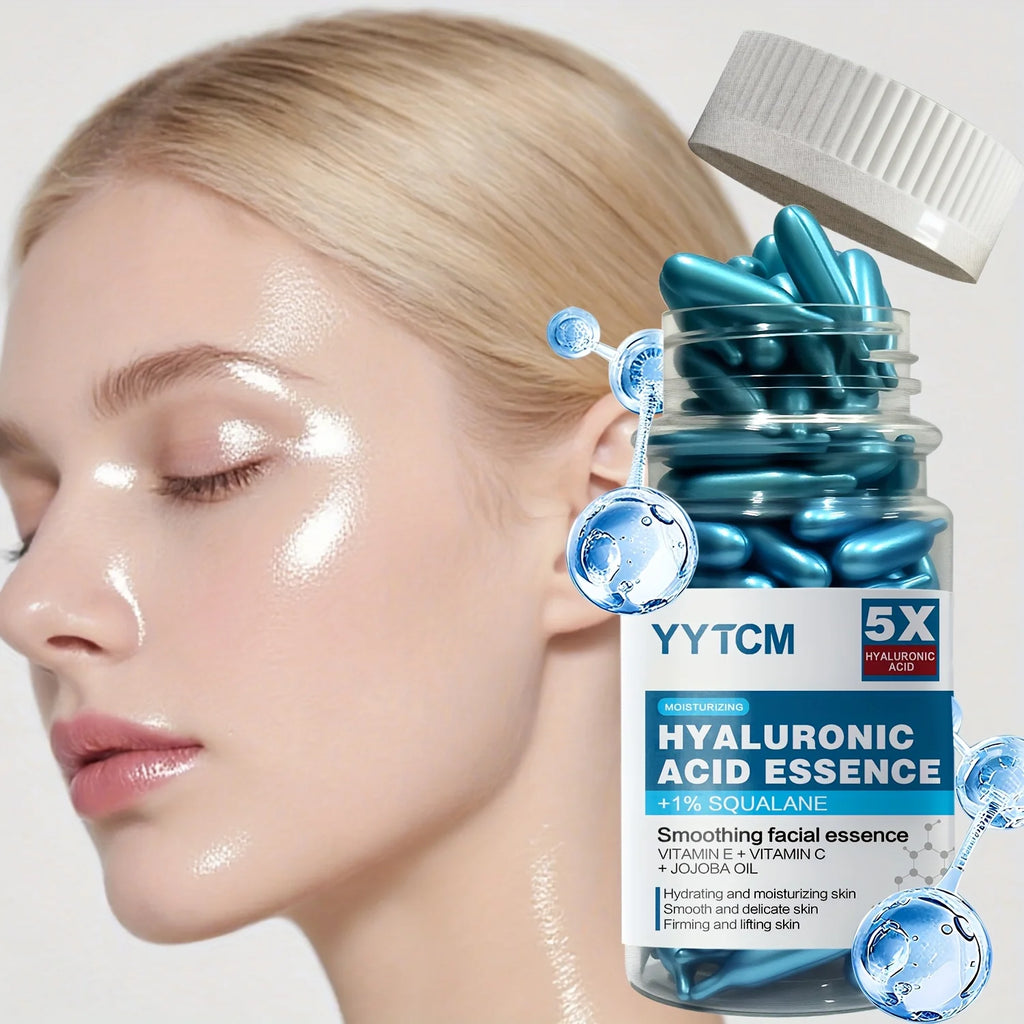 Hyaluronic Acid Deep Moisturizing Capsule Essence, Hydrates and Smooths the Skin, Contains Plant-Derived Squalane, Vitamin E, Vitamin C, Deep Moisturizing and Skin-Brightening Essence (0.4Gx90 Capsules)/Bottle-1 Bottle