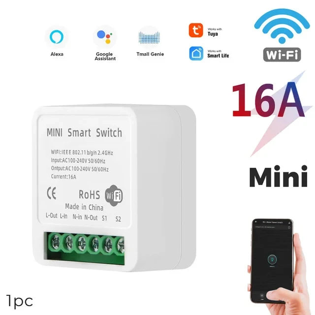 Mini DIY Smart Switch Tuya WiFi Light Switches Module Need Neutral Wire 2 Ways Timer Wireless Breaker Work for Alexa Google Home