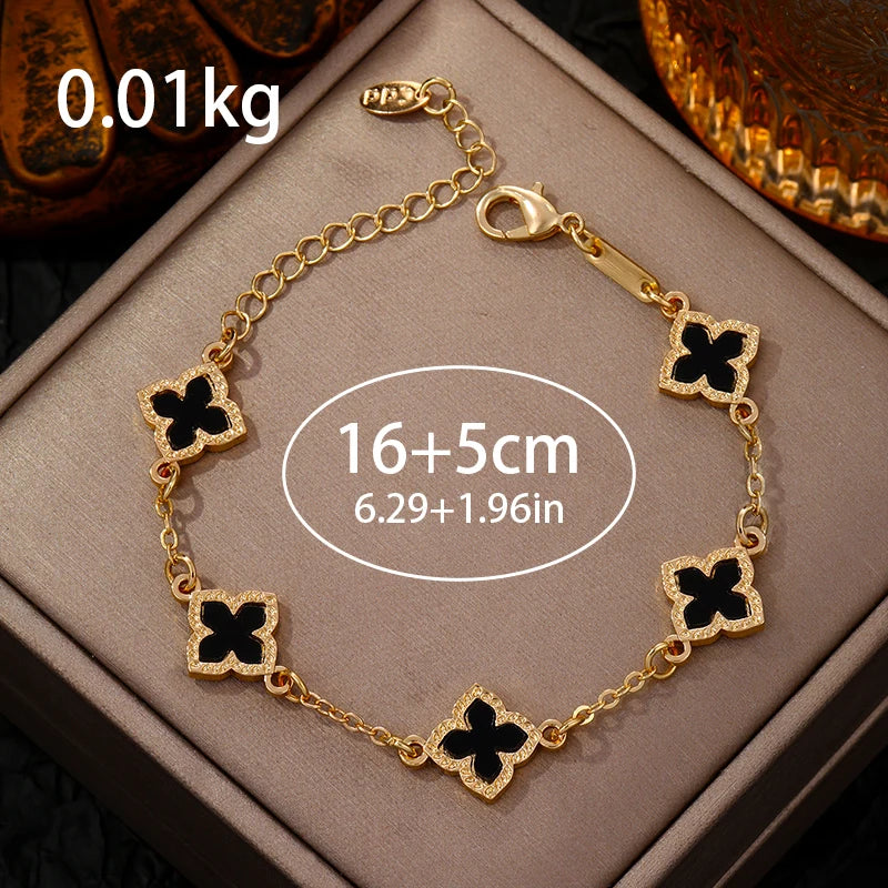 Luxury Vintage Rhinestone Four Leaf Clover Bracelet for Women Girls Fashion Five Leaf Flower Wrist Chain Jewelry Bijoux Gifts