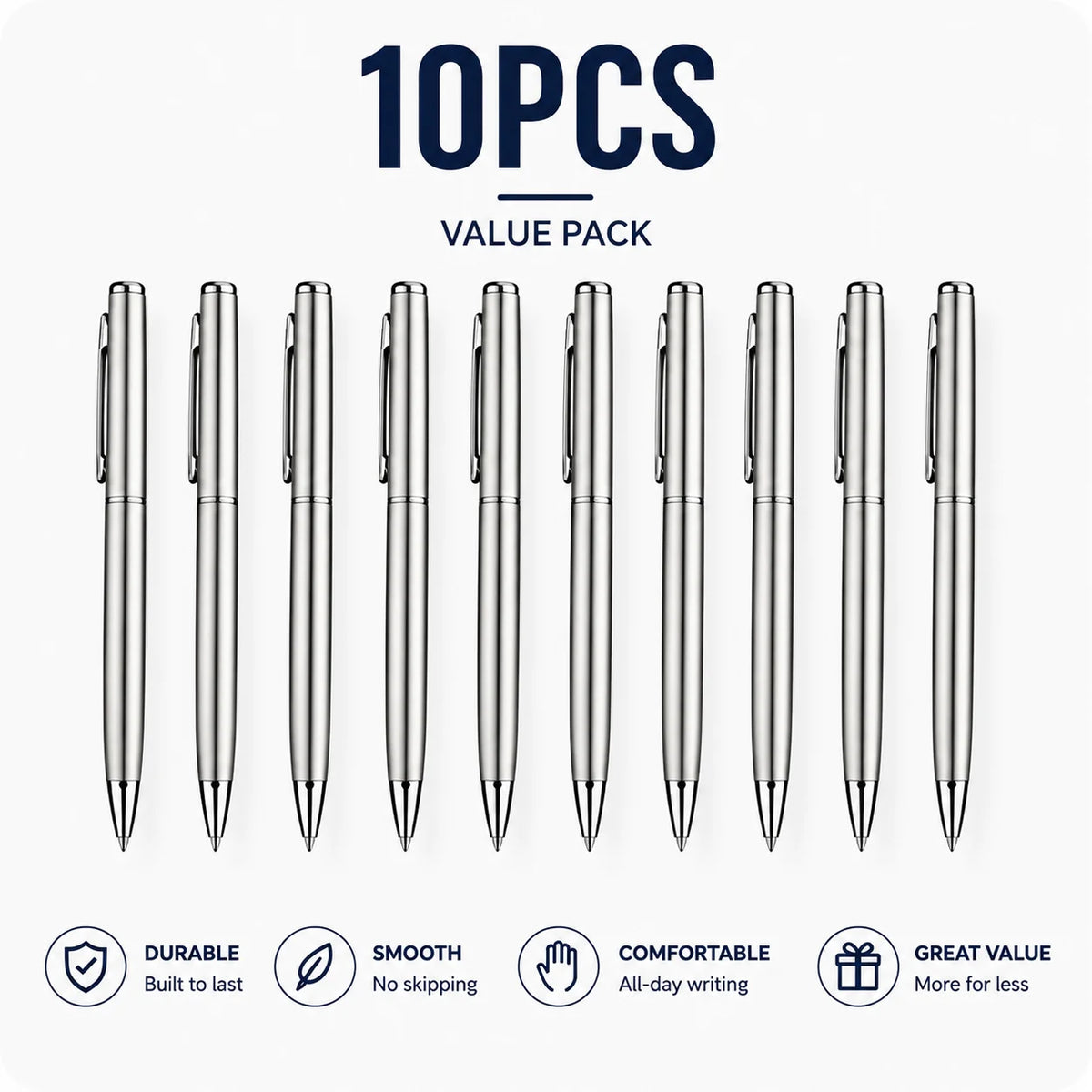 5/10/20Pcs Stainless Steel Ballpoint Pens, Silver Metal Medium Nib Smooth Twist Writing Pens for Office School