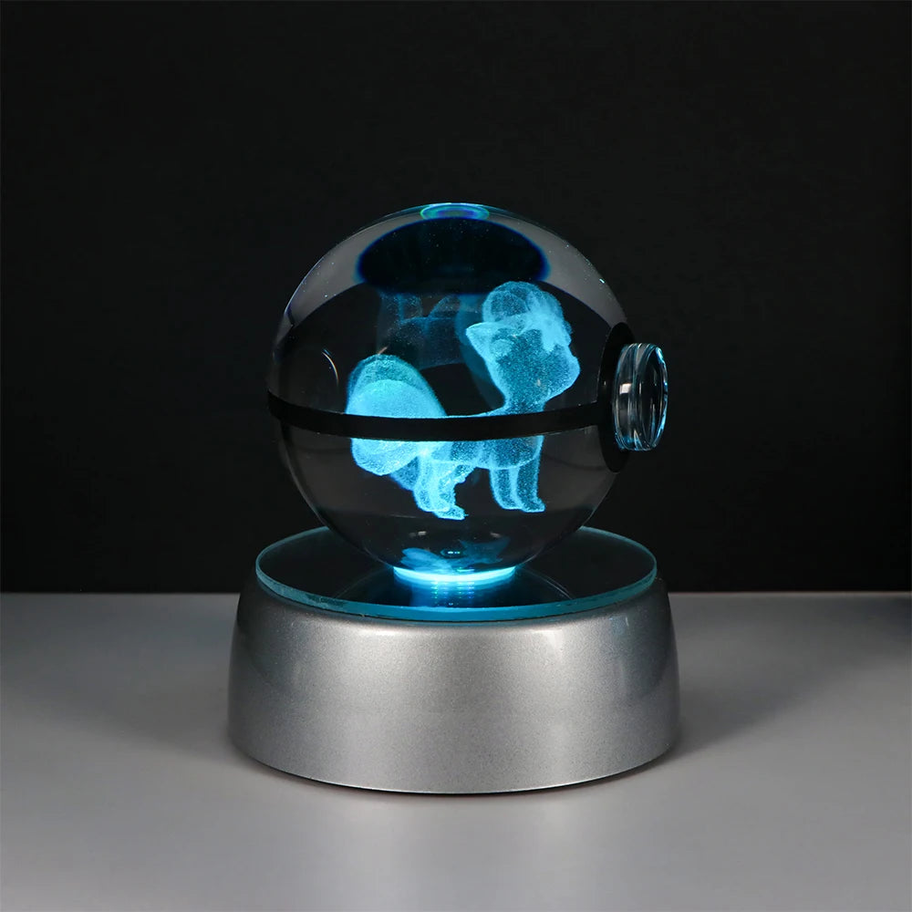 Pokemon 3D Crystal Ball Pikachu Figure Pokeball Engraving Crystal Charizard Model with Led Light Base Toys Anime Christmas Gift