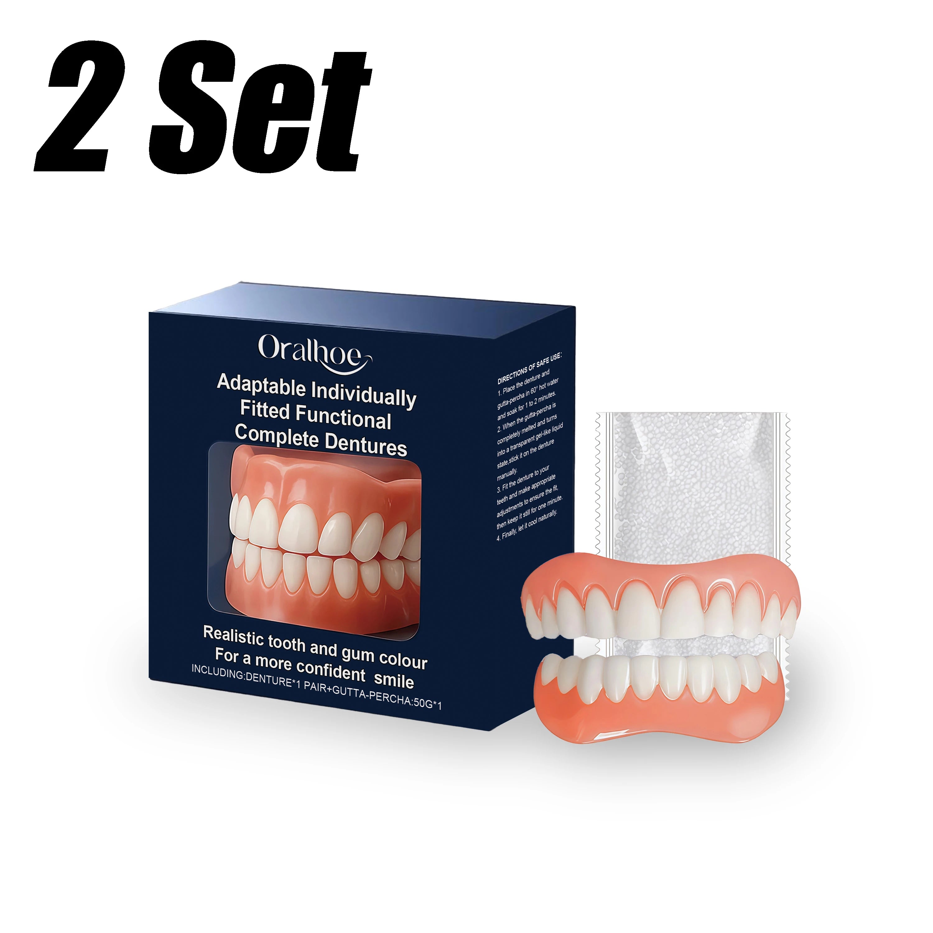 Adjustable Teeth Dentures Full Set Whitening Silicone Denture Set Fit Temporary Orthodontic Teeth Dentures Fake Tooth Oral