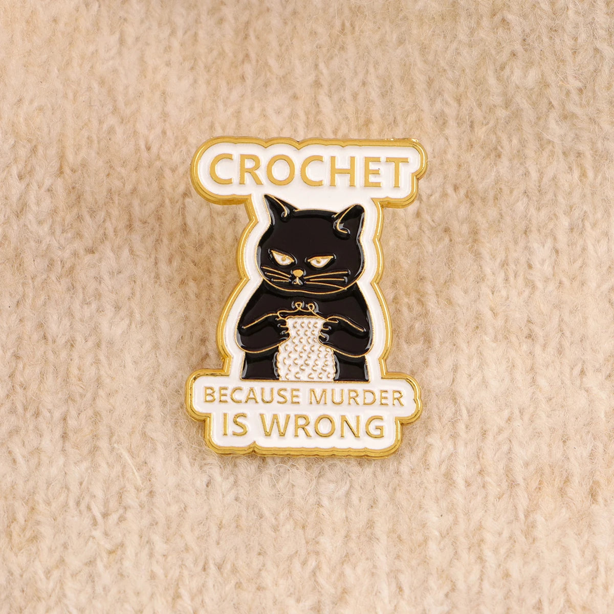 Cartoon Black Cat Crochet Enamel Pin Animal Badges on Backpack Brooches for Women Metal Lapel Pins Cosplay Accessories Toys Gift