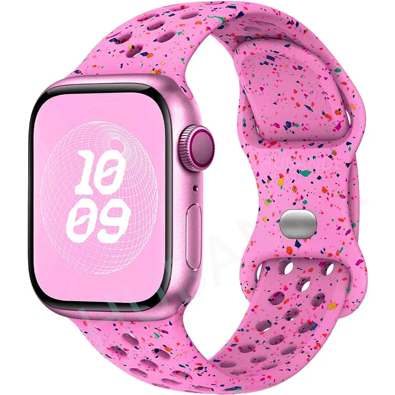 Original Sport Strap for Apple Watch Band 46mm 49mm 45mm 44mm 38 42mm Colored Particles Rubber Band IWatch Ultra 10 9 8 7 6 5 SE