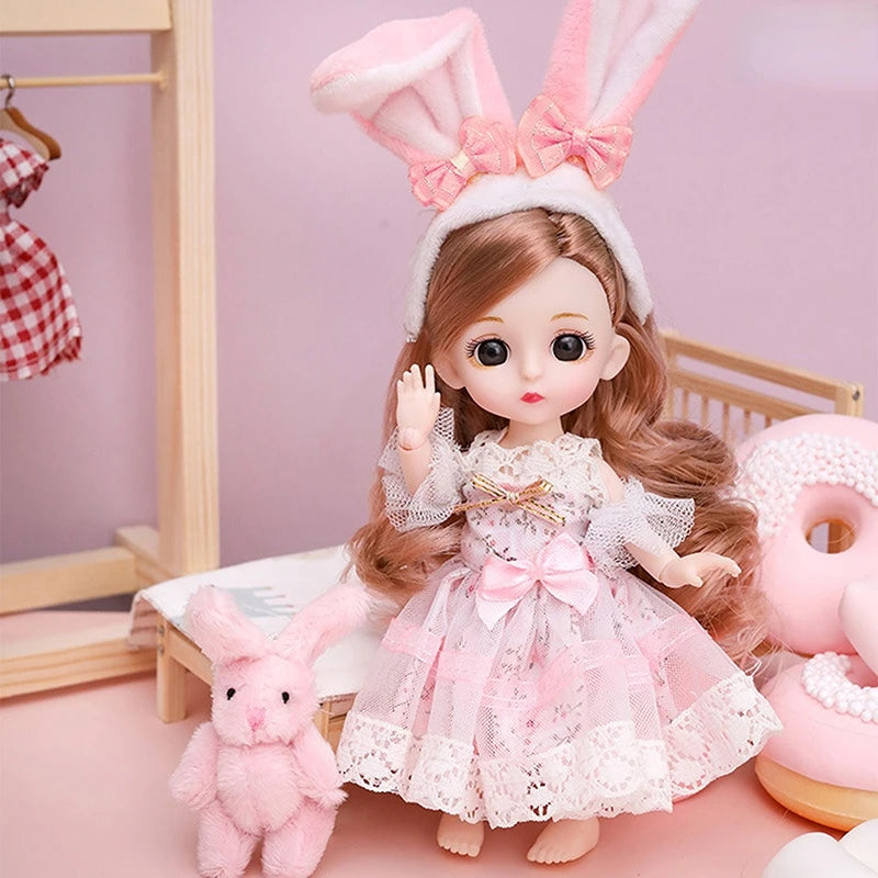 Mini 16cm BJd Doll 13 Movable Joint Girl Doll 3D Big Eyes 1/12 Fashion Princess Doll DIY Dress Up Toy Doll With Clothes Gift