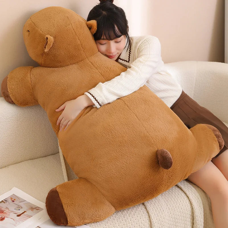 Giant Kawaii Capybara Plush Doll Floor Mat High Quality Animal Brown Capybara Plush Carpet Home Decor Gift For Boys And Girls