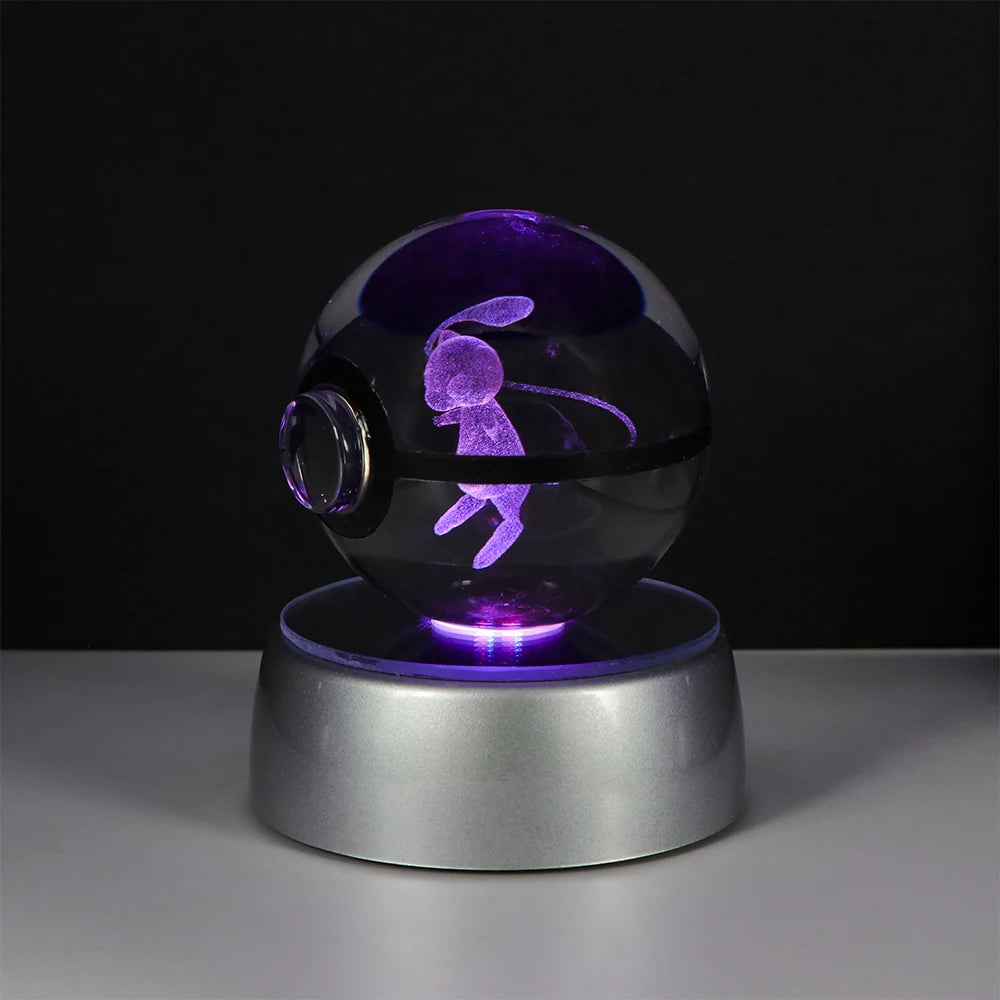 Pokemon 3D Crystal Ball Pikachu Figure Pokeball Engraving Crystal Charizard Model with Led Light Base Toys Anime Christmas Gift