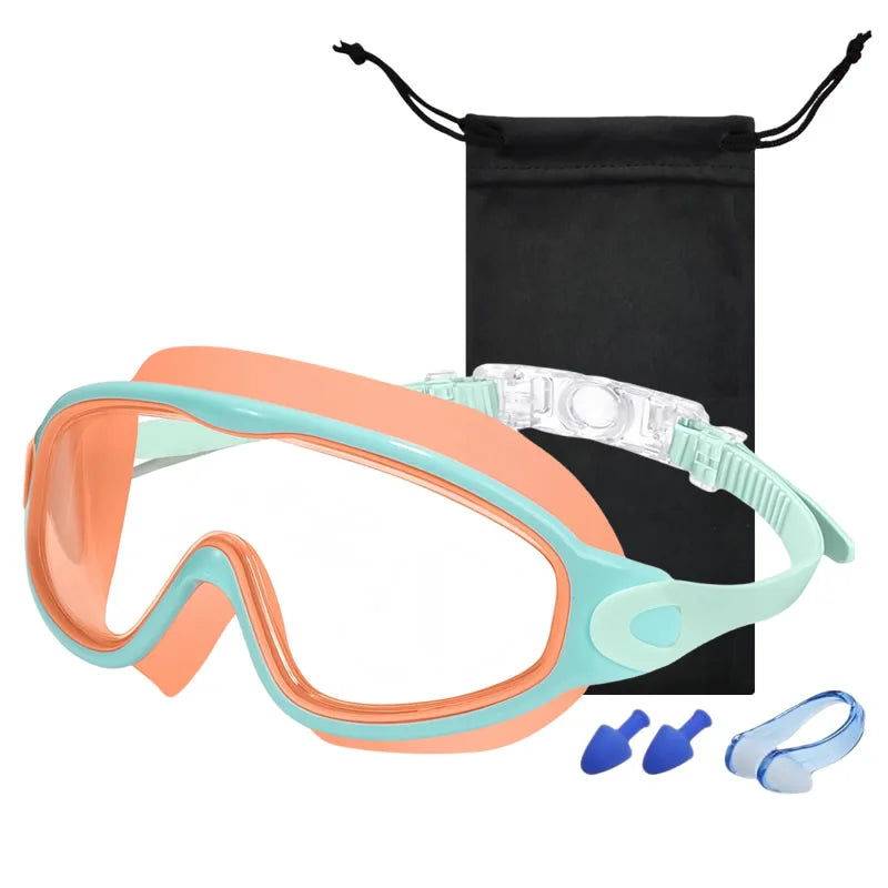 Large Frame Kids Swim Goggles 3-15YDS Boys Girls Youth Wide Vision Anti-UV Anti-Fog No Leak Soft Silicone Pool Swimming Eyewear