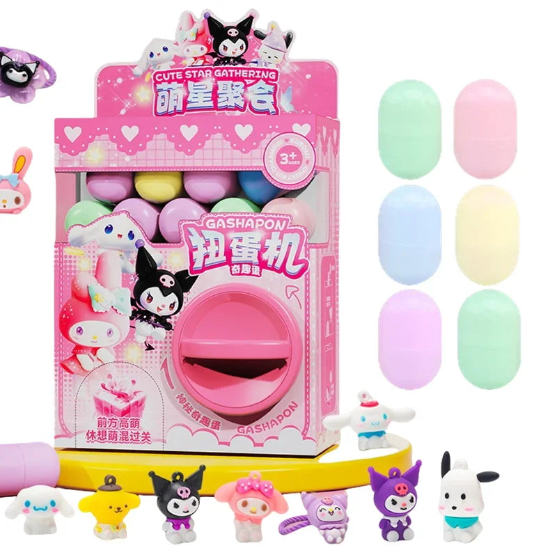 Kulomi Hello Kitty Action Figure DIY Egg Twisting Machine Surprise Mini Claw Doll Game Machine Blind Box Toys Children Gifts