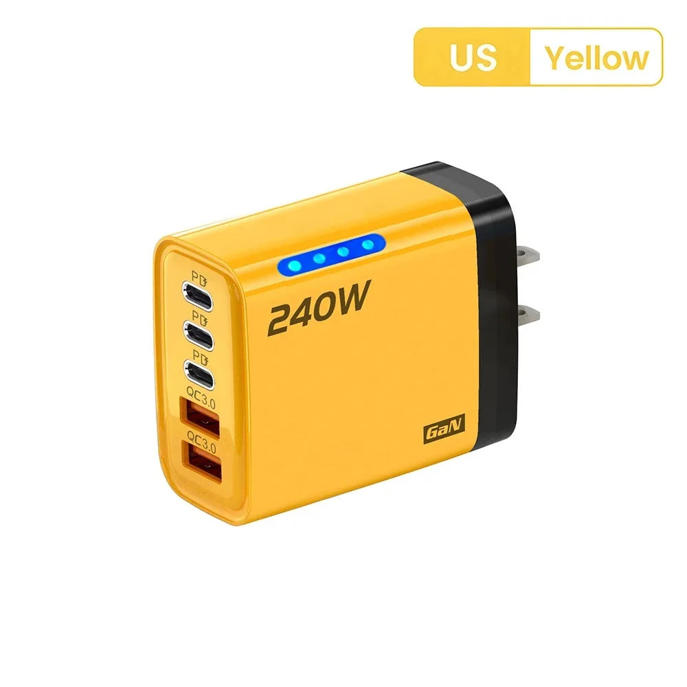 USB C GaN Charger 240W 5 in 1 Fast Charging Phone Charger Power Adapter For iPhone Samsung Xiaomi Type C EU/US Plug Wall Charger