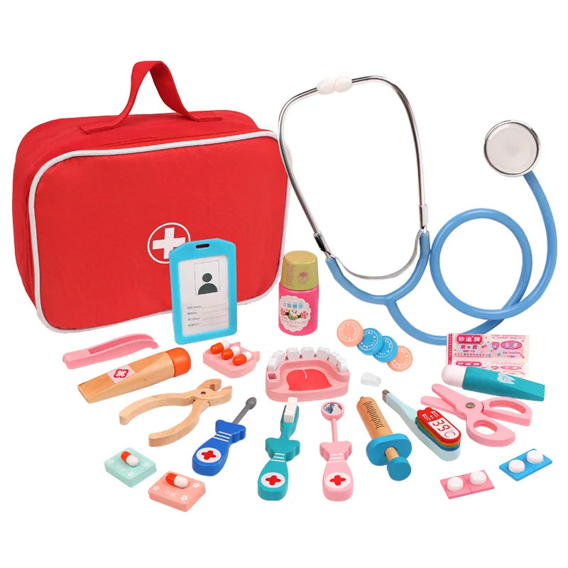 Wooden Pretend Play Doctor Educational Toys for Children Simulation Dentist Check Brush Teeth Medicine Set Role Playing Games