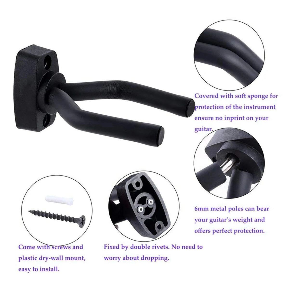 1/2 Pcs Wall Mount Guitar Hanger Hook Non-slip Holder Stand for Acoustic Guitar Ukulele Bass Guitar Parts Instrument Accessories