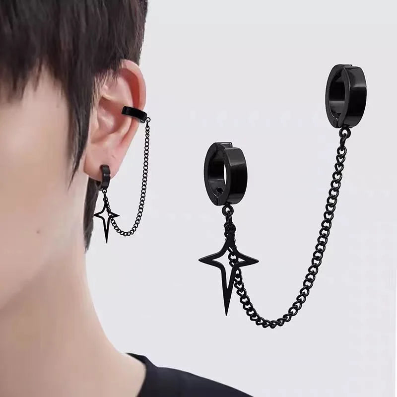 1Pcs Trendy Minimalist Stud Earrings for Teens Ear No Piercing Earrings Women Men Fake Pierced Star Pendant Earrings Jewelry