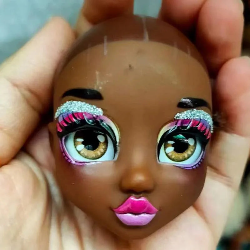 Quality Doll Heads Sparkly Alive Glasses Eyes No Hair Doll Parts White Purple Gold Hair Blue Black Skin Doll Accessories