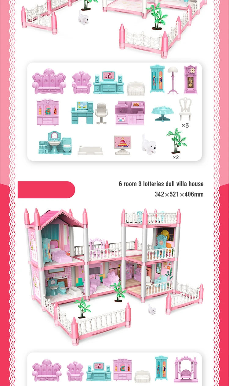 Girl Doll House Toy Children Pretend Play Dollhouse Villa Patchwork Dream Furniture Home Doll House for Kids Christmas Toy Gifts