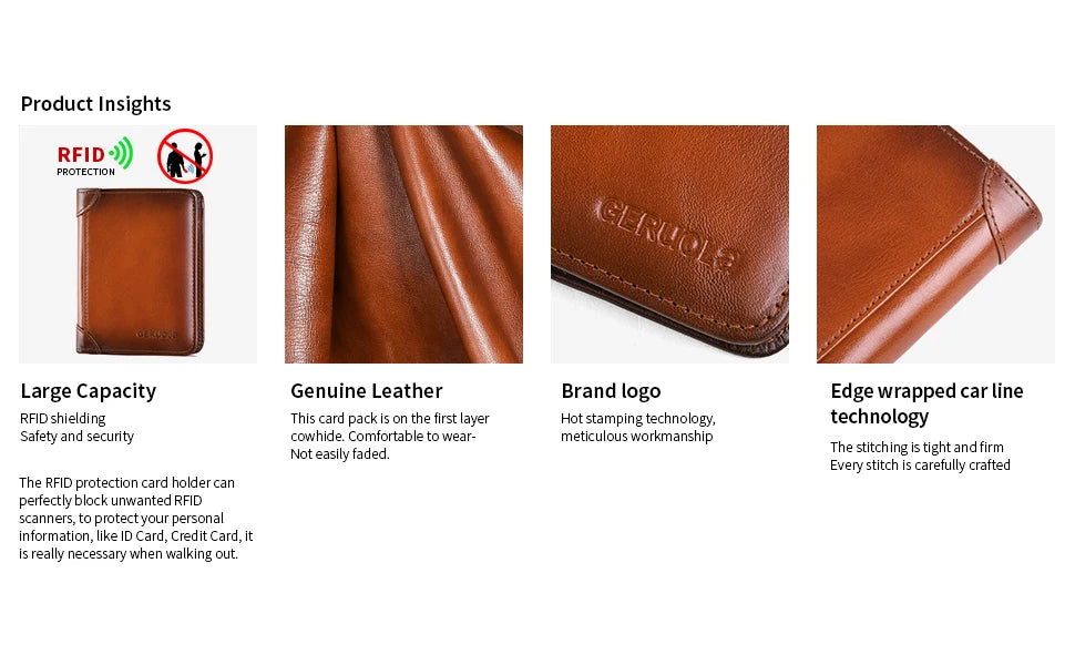 GERUOLA Slim RFID Shielded Genuine Leather Wallet for Men-Multifunctional ID & Credit Card Holder Dark Brown with Embellishments