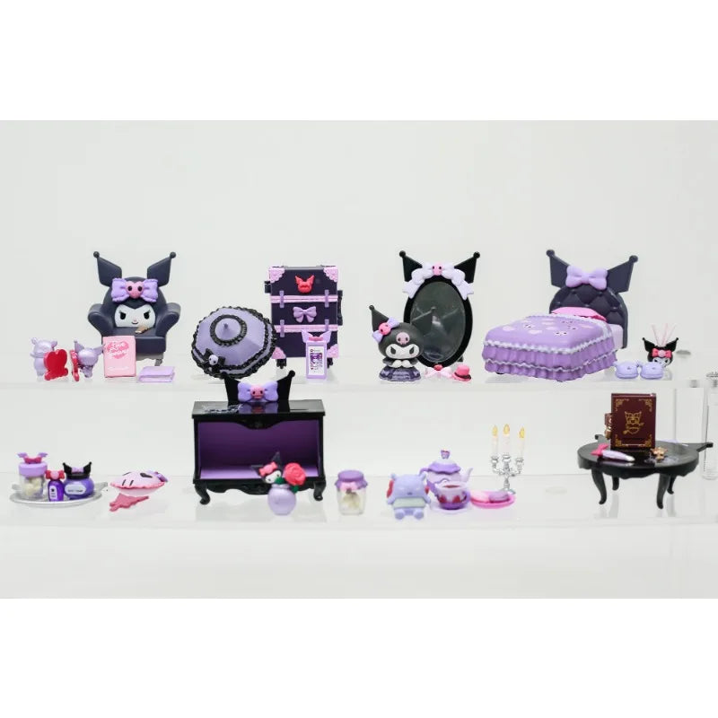 Re-ment 8Pcs/set Sanrio Kuromi Gothic Room Purple Miniature Scene Blind Box Toys Anime Figure Doll Gifts Toys Collect Ornaments