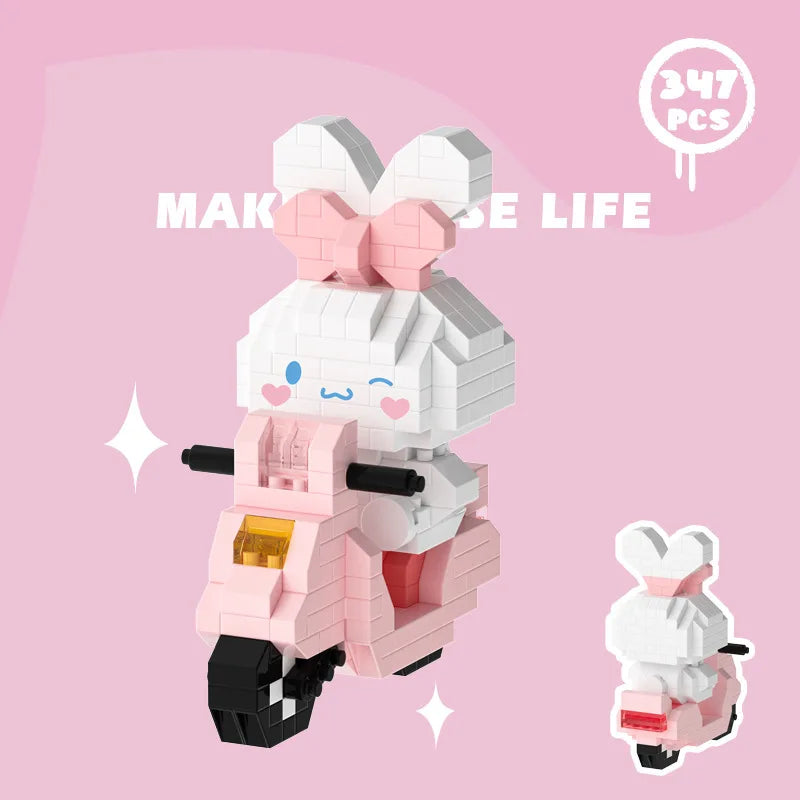 Cartoon Anime Hello Kitty Blocks Kuromi My Melody Cinnamoroll Mouse Building Blocks Doll Toy Kids Birthday Gift