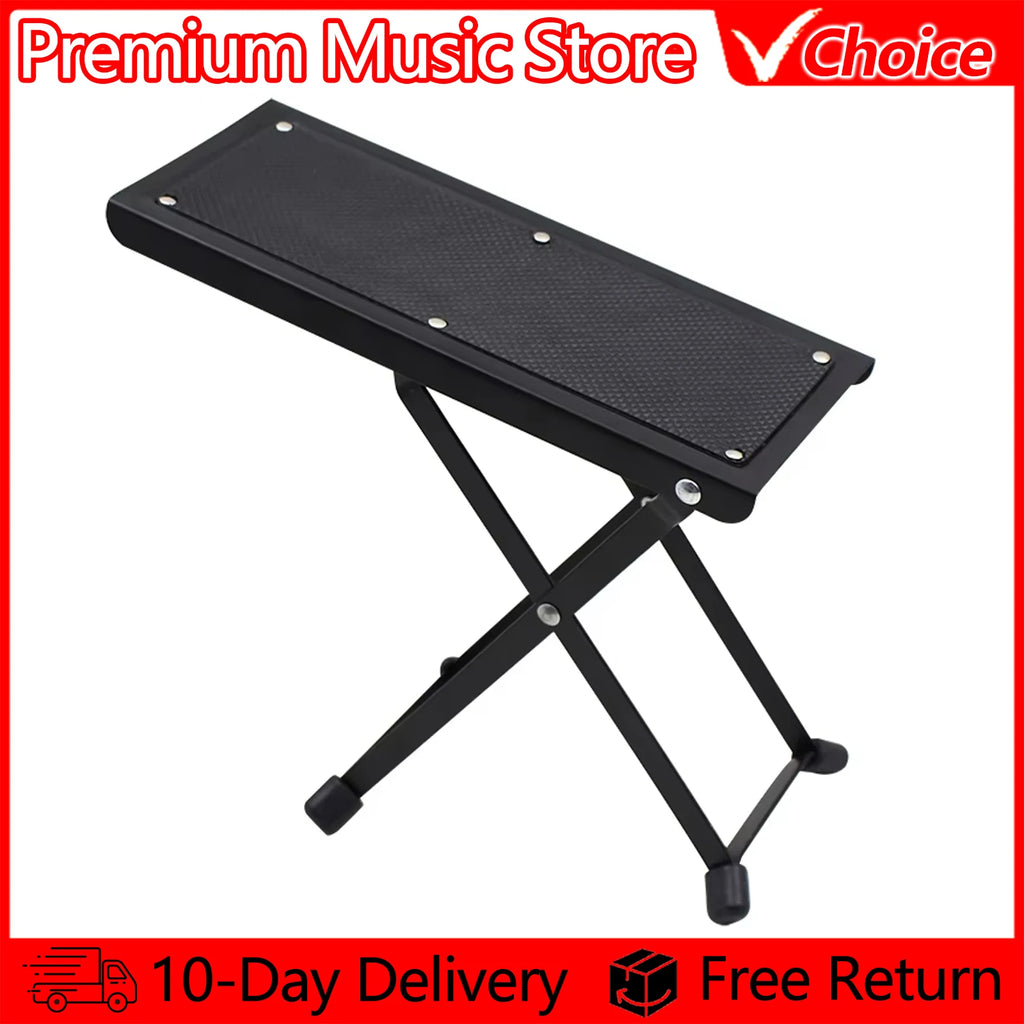 Guitar Foot Stool 4 Position Height Adjustable Foldable Guitar Pedal Foot Rest Step Footstool Black for Guitar Pedal Accessories