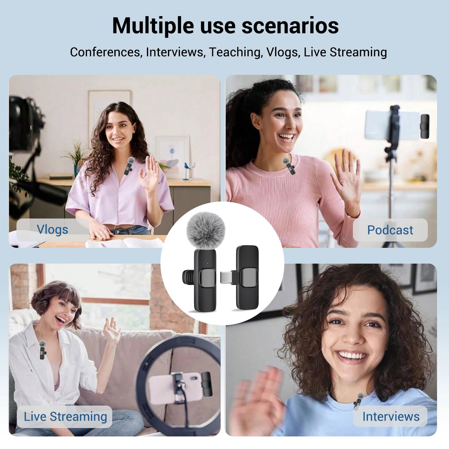 Type-C Port Professional Wireless Lavalier Microphone for Smartphones, Computers and Cameras, Plug and Play