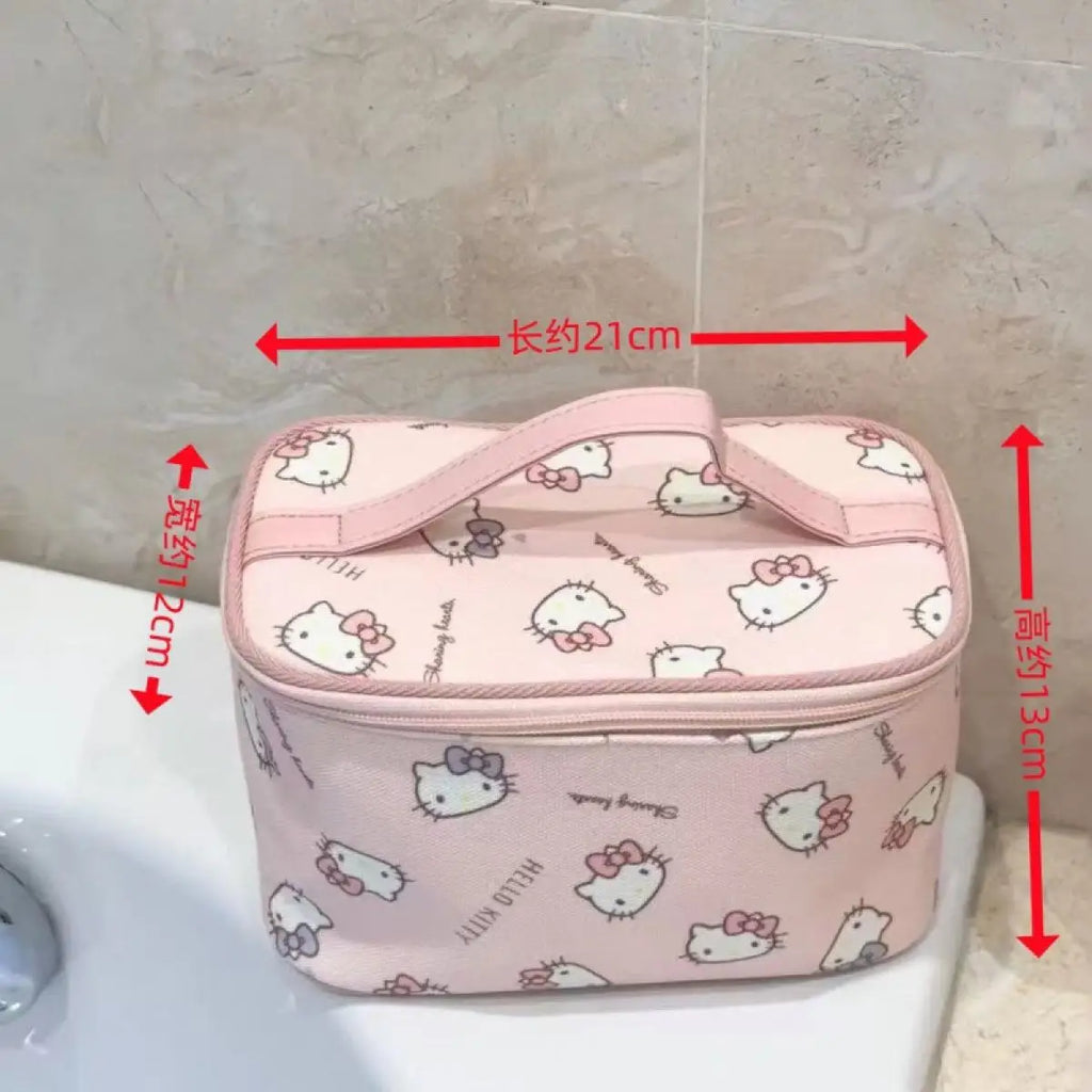 2025 New Hello Kitty Large Capacity Tote Bag Cute Print Design Portable Travel Organizer for Cosmetics Toiletries Makeup Storage