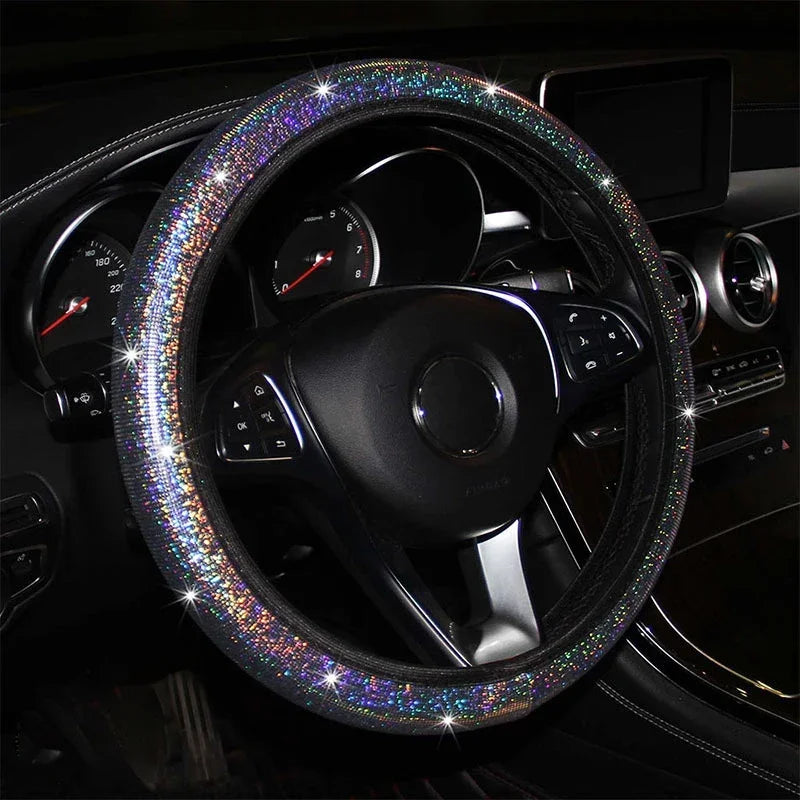 Car Universal 37/38cm Steering Wheel Cover Elastic Handle Cover Colorful Bronzing Diamond BlingBling Steering Wheel Accessories