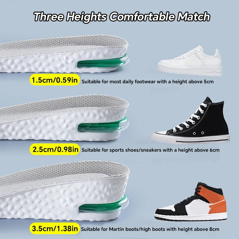 1Pair Height Increase Insole for Feet Sports Air Insoles Comfort Plantar Fasciitis Shoes Inserts Shock Absorbing Shoe Pads
