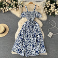 YuooMuoo Romantic Floral Print Long Summer Dress Women Fashion Off Shoulders Straps Vacation Beach Dress Korean Party Vestidos
