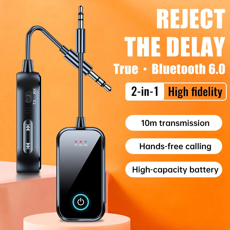 Bluetooth 6.0 Car Audio Receiver Transmitter 3.5mm AUX Hi-Fi Stereo Music Airplane Wireless Audio Adapter with HD Mic for PC TV