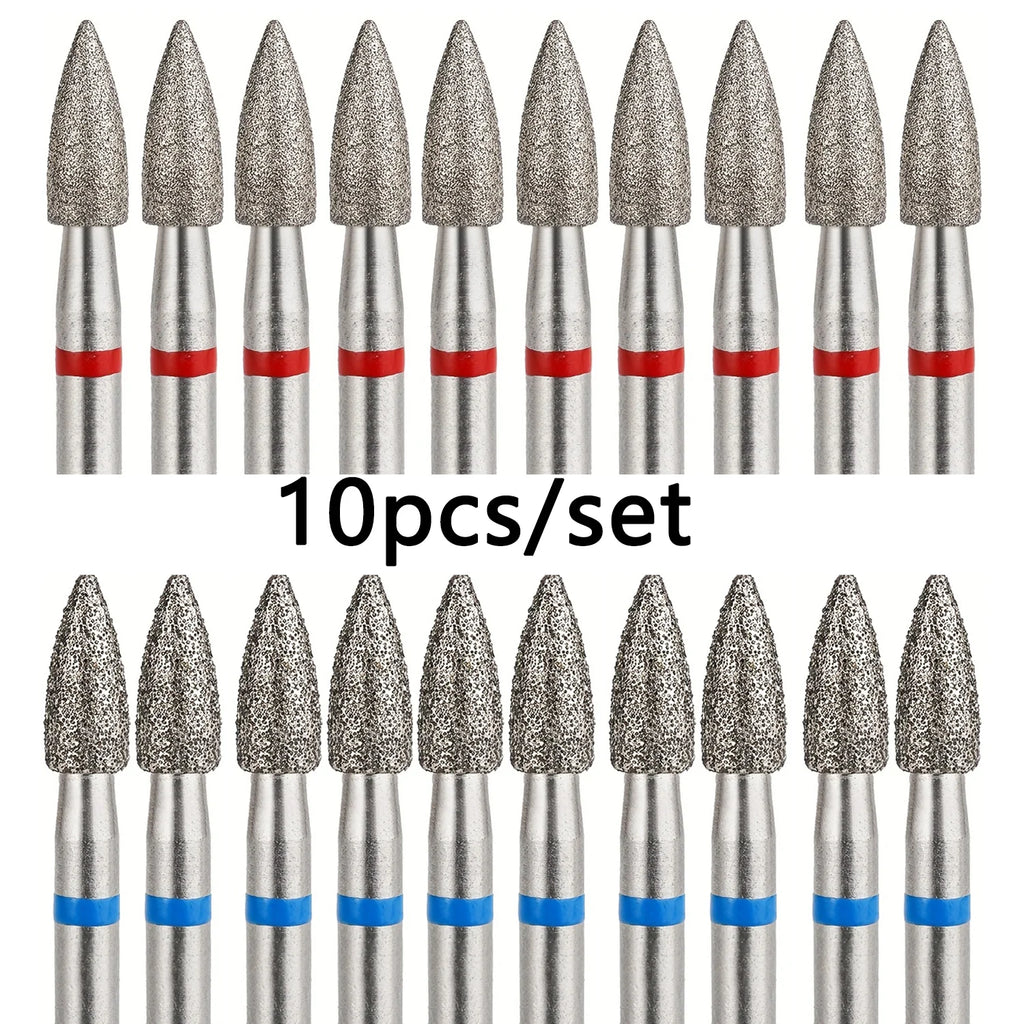 10pcs/set 3mm Cone Diamond Cuticle Bit Manicure Drills Nails Accessories Tools