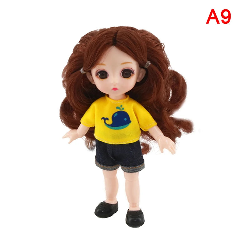 BJD 16CM Doll 13 Movable Joints Casual Fashion Princess Clothes Suit Accessories Nude Decoration Multicolor Hair Girl Gift Toy