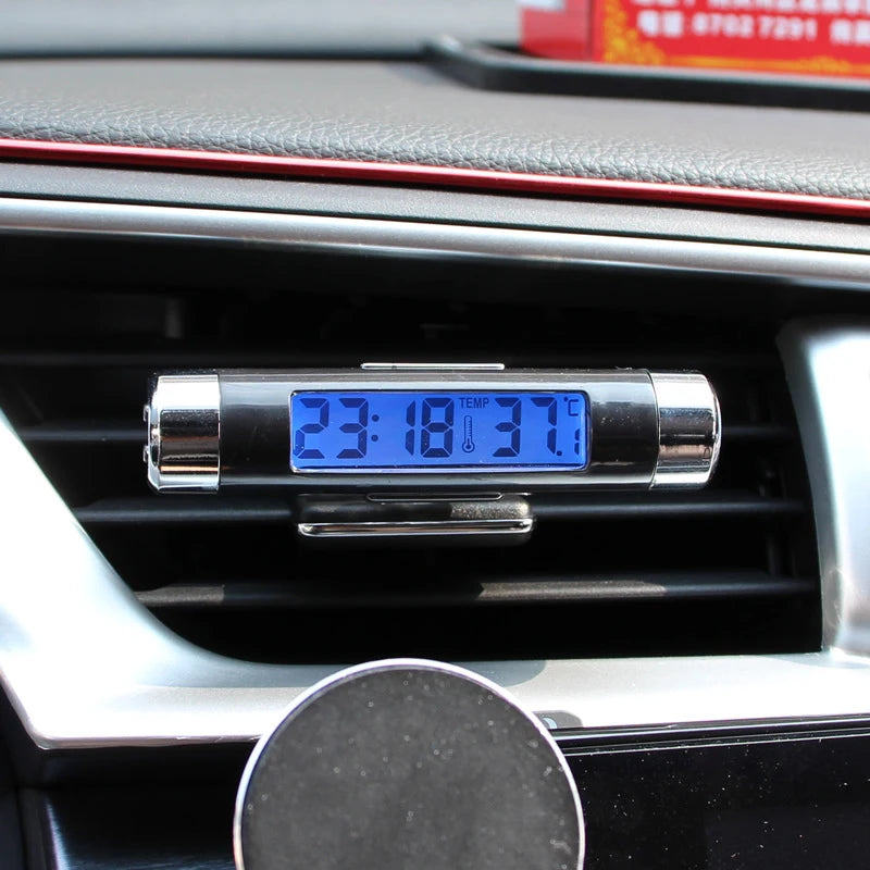 Portable 2 in 1 Car Digital LCD Clock Temperature Display Electronic Clock Thermometer Car Automotive Blue Backlight With Clip