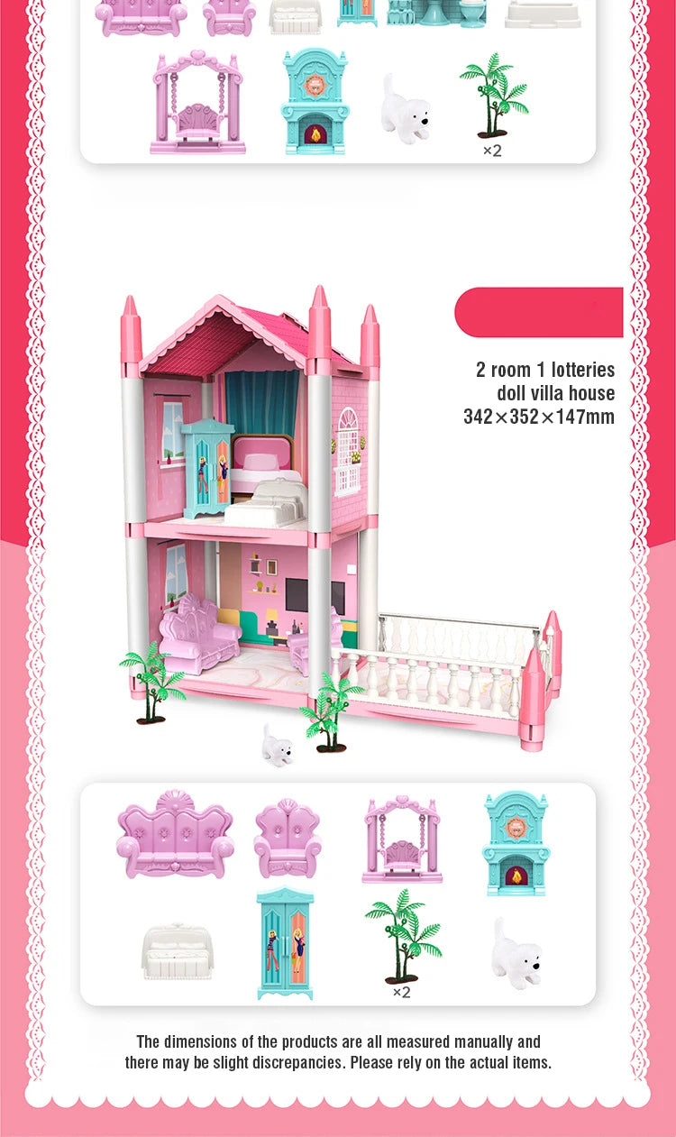 Girl Doll House Toy Children Pretend Play Dollhouse Villa Patchwork Dream Furniture Home Doll House for Kids Christmas Toy Gifts